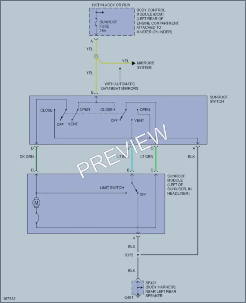 2003 Saturn ION2 Power Top Sunroof wiring diagram preview