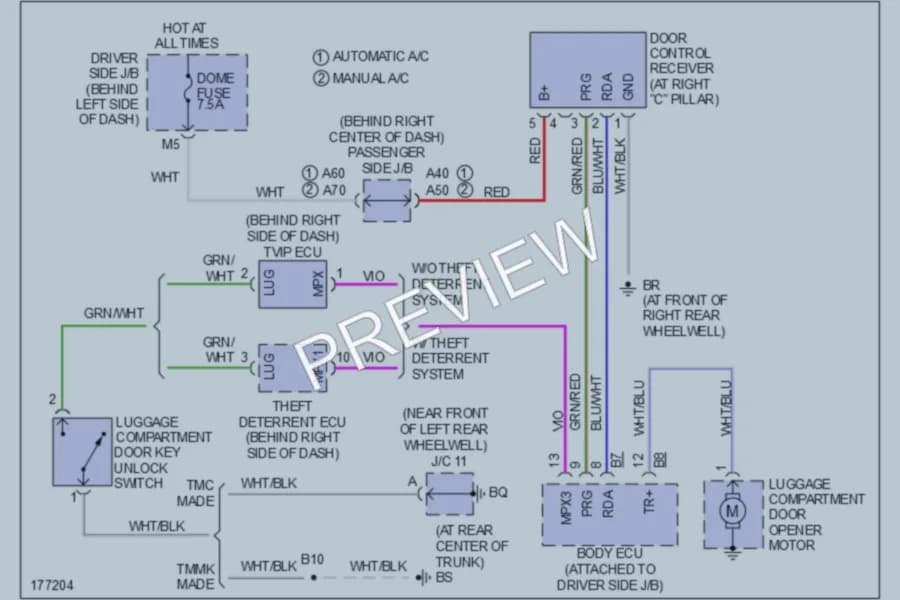 2003 Toyota Camry Trunk Tailgate Fuel Door wiring diagram preview