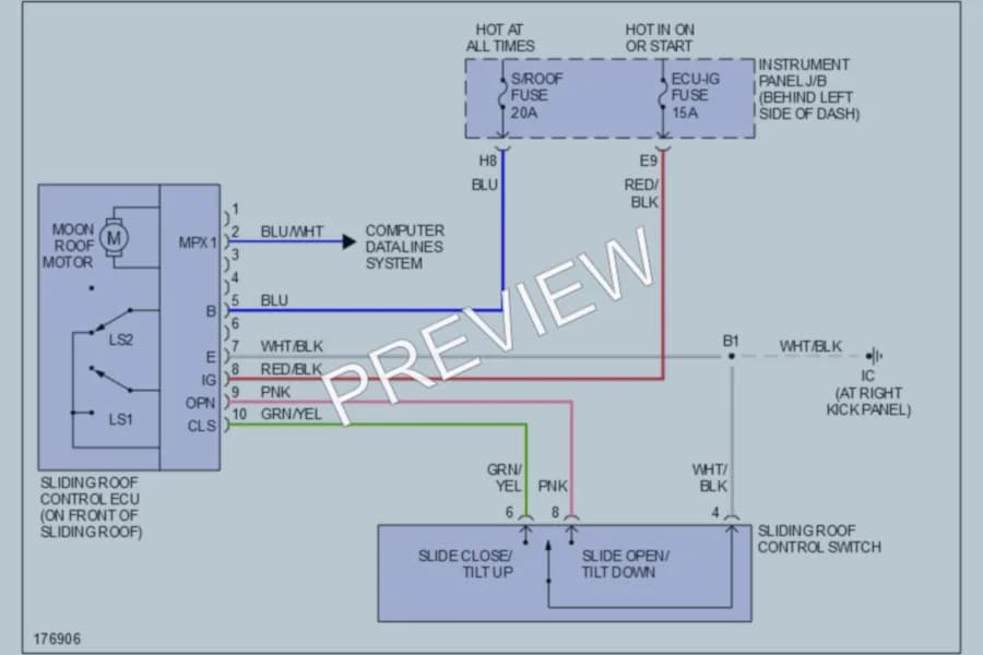 2003 Toyota Highlander Power Top Sunroof wiring diagram preview