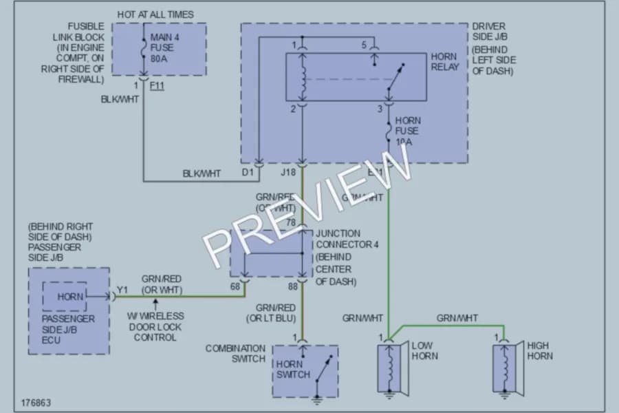 2003 Toyota RAV4 Horn wiring diagram preview