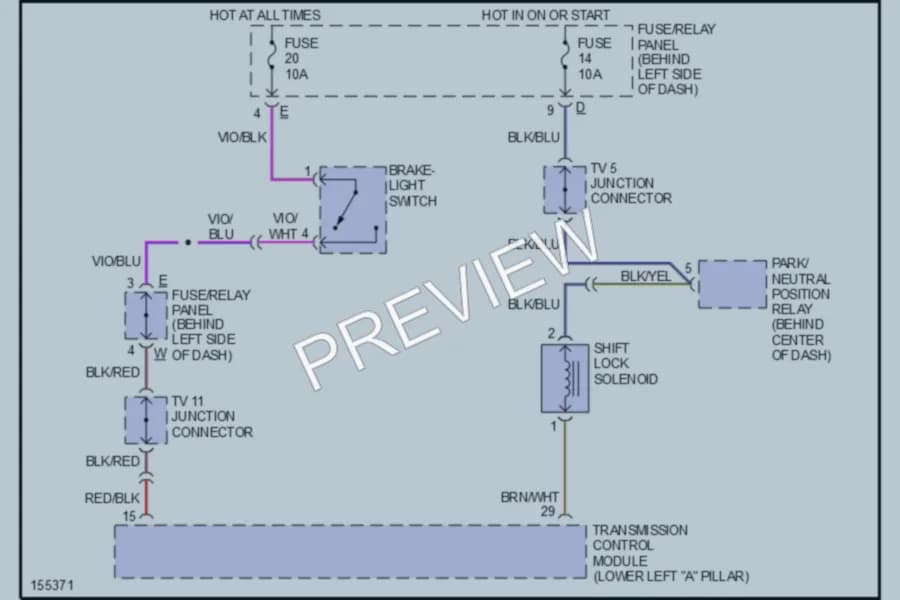 2003 Volkswagen EuroVan Shift Interlock wiring diagram preview