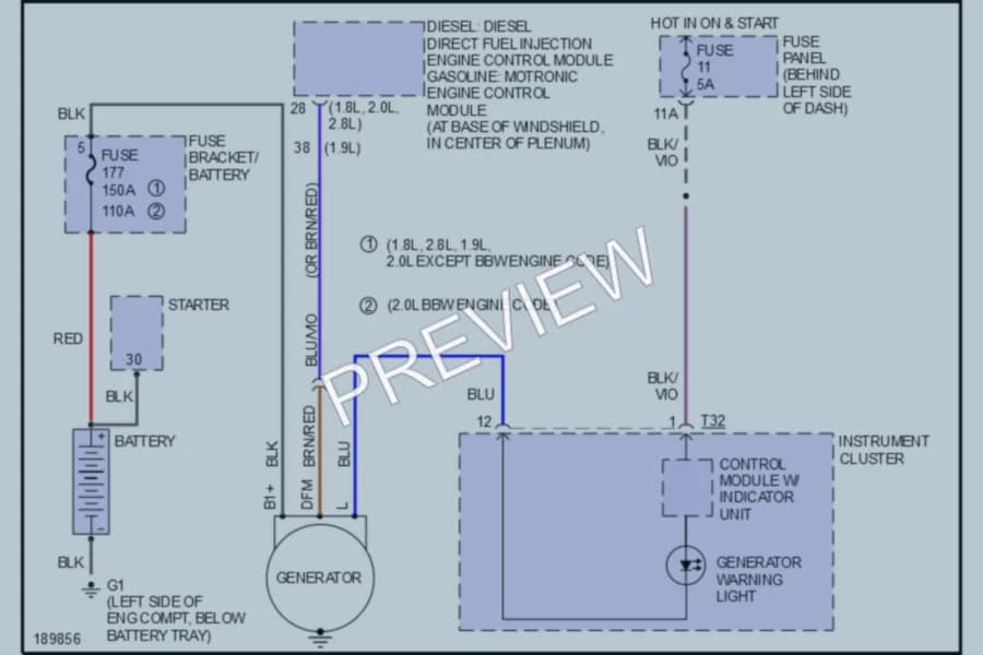 2003 Volkswagen Jetta Starting Charging wiring diagram preview
