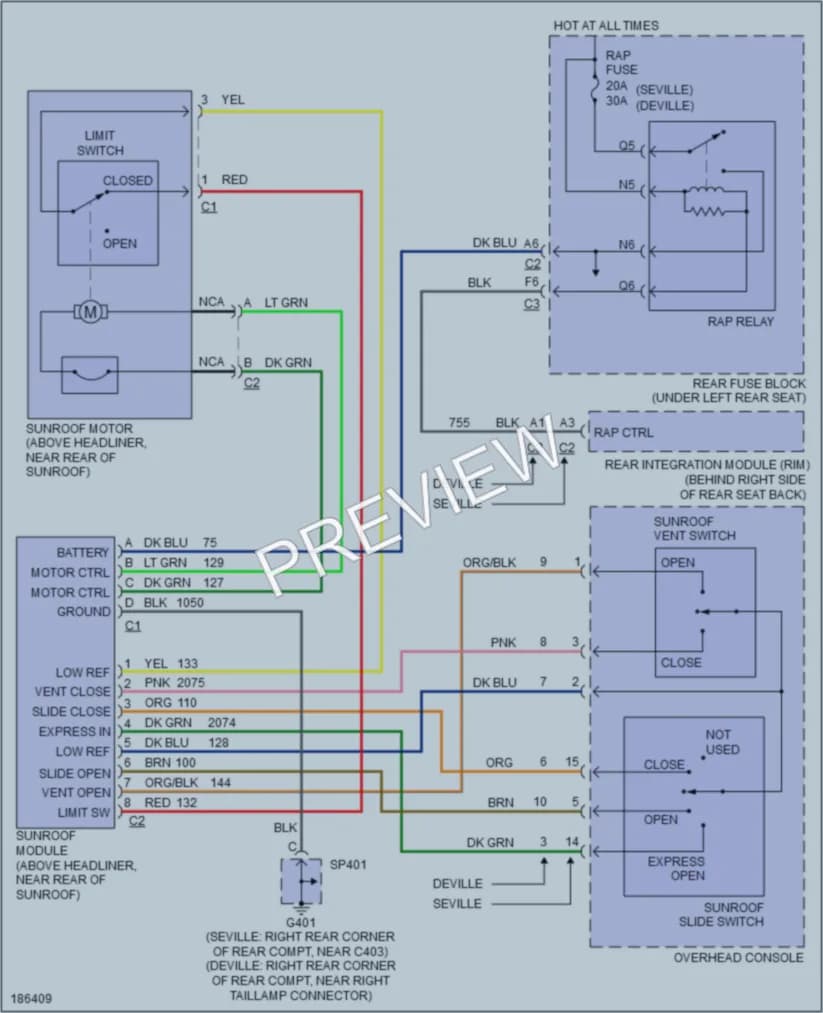 2004 Cadillac Seville Power Top Sunroof wiring diagram preview