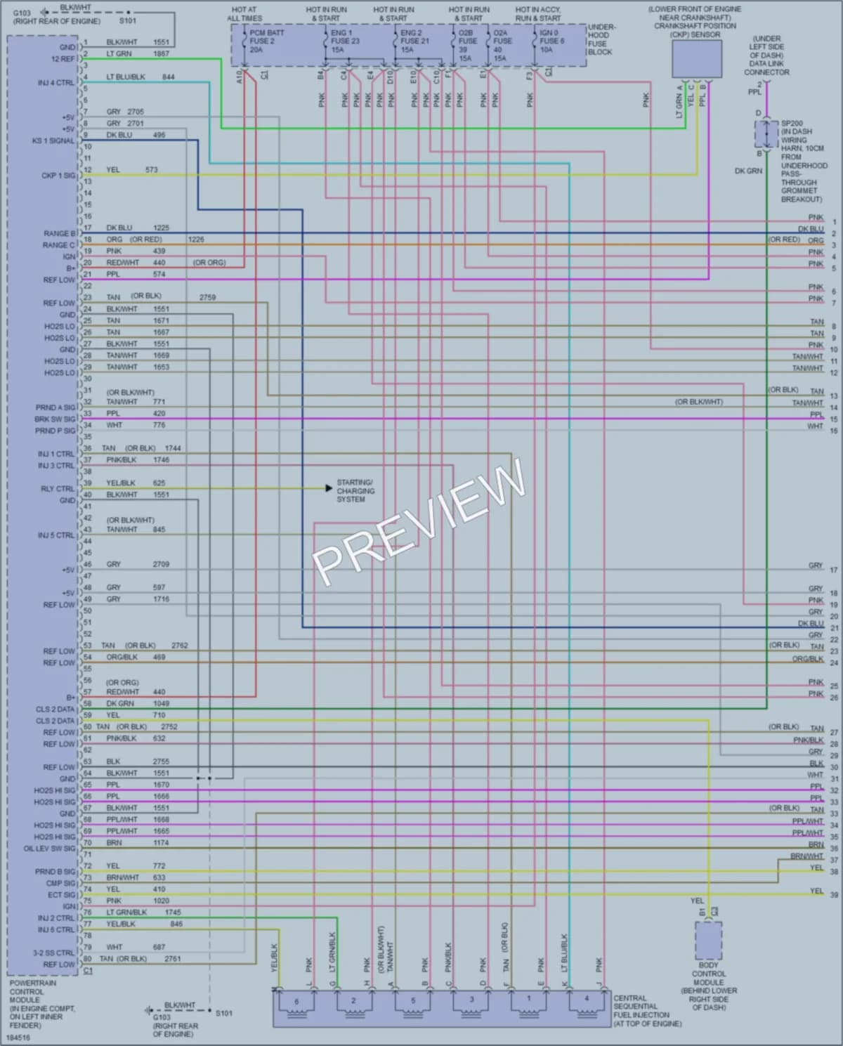 2004 Chevrolet G2500 Engine Performance wiring diagram preview with protected circuit layout