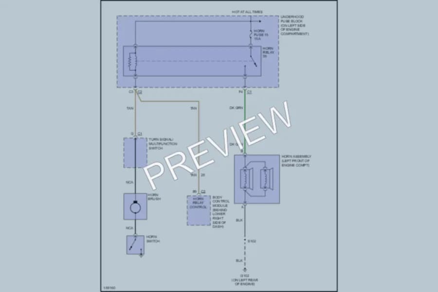 2004 Chevrolet G2500 Horn wiring diagram preview with protected circuit layout
