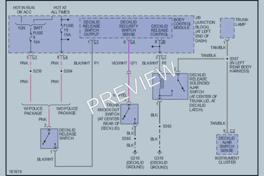 2004 Chrysler 300M Trunk Tailgate Fuel Door wiring diagram preview