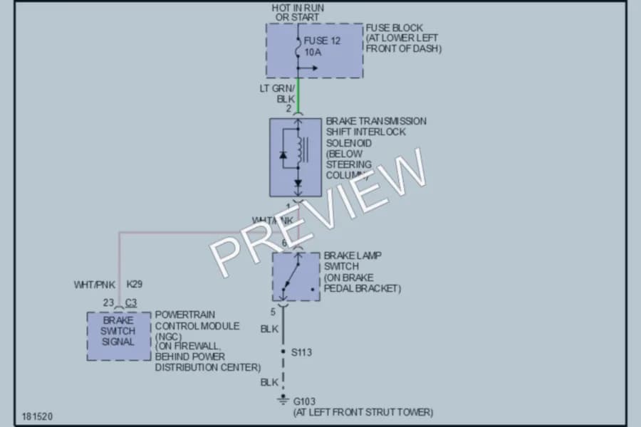 2004 Chrysler PTCruiser Shift Interlock wiring diagram preview