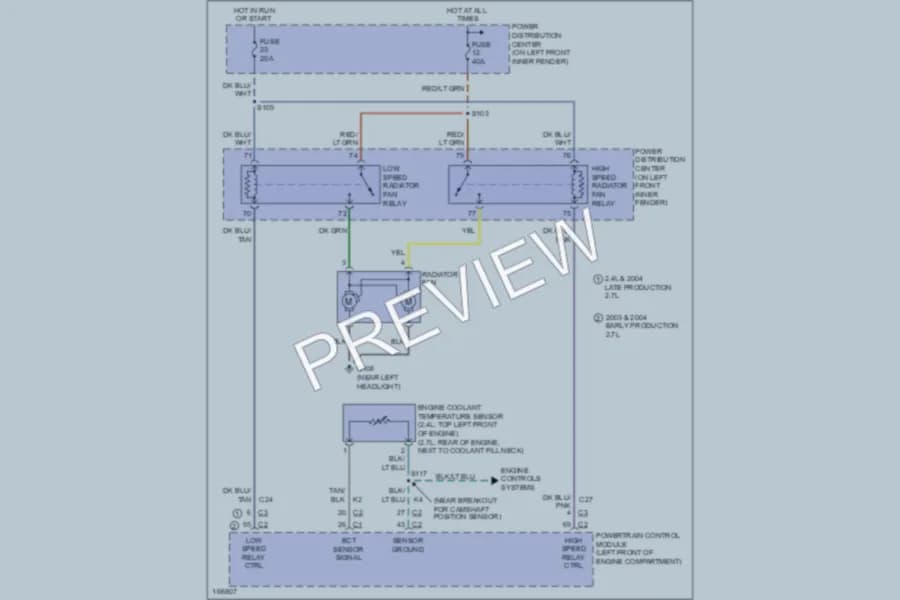 2004 Chrysler 4D Sedan Cooling Fan wiring diagram preview with protected circuit layout