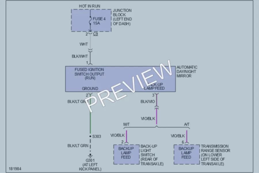 2004 Chrysler 4D Sedan Power Mirrors wiring diagram preview with protected circuit layout