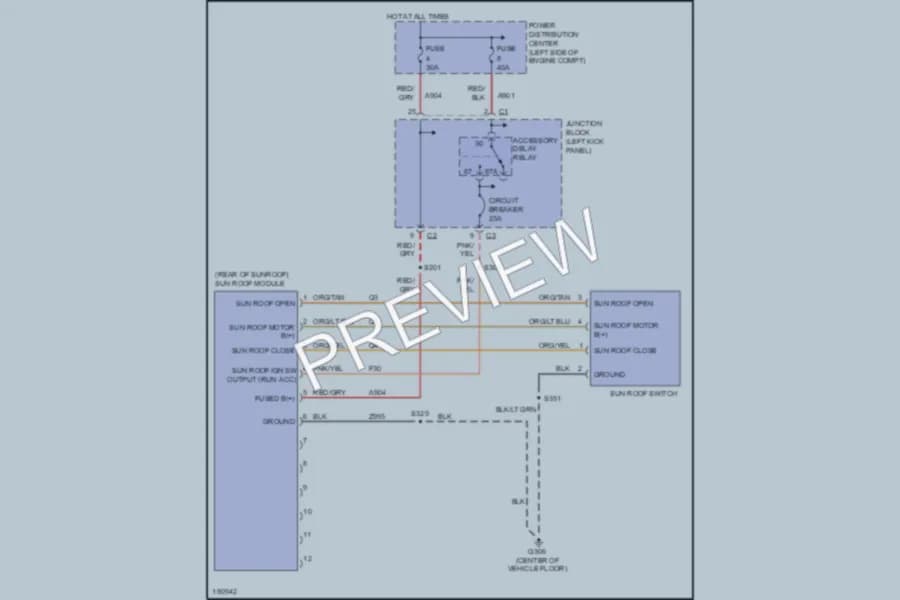 2004 Dodge Durango Power Top Sunroof wiring diagram preview