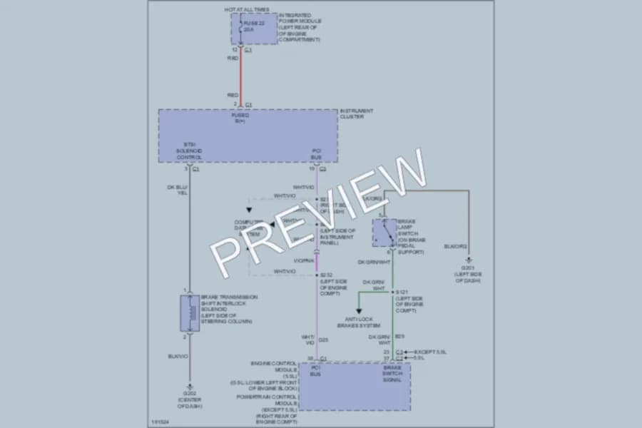 2004 Dodge R1500 Shift Interlock wiring diagram preview with protected circuit layout