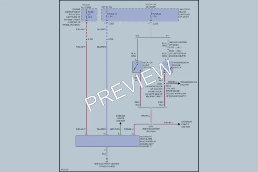 2004 Dodge 2D Coupe Power Mirrors wiring diagram preview with protected circuit layout