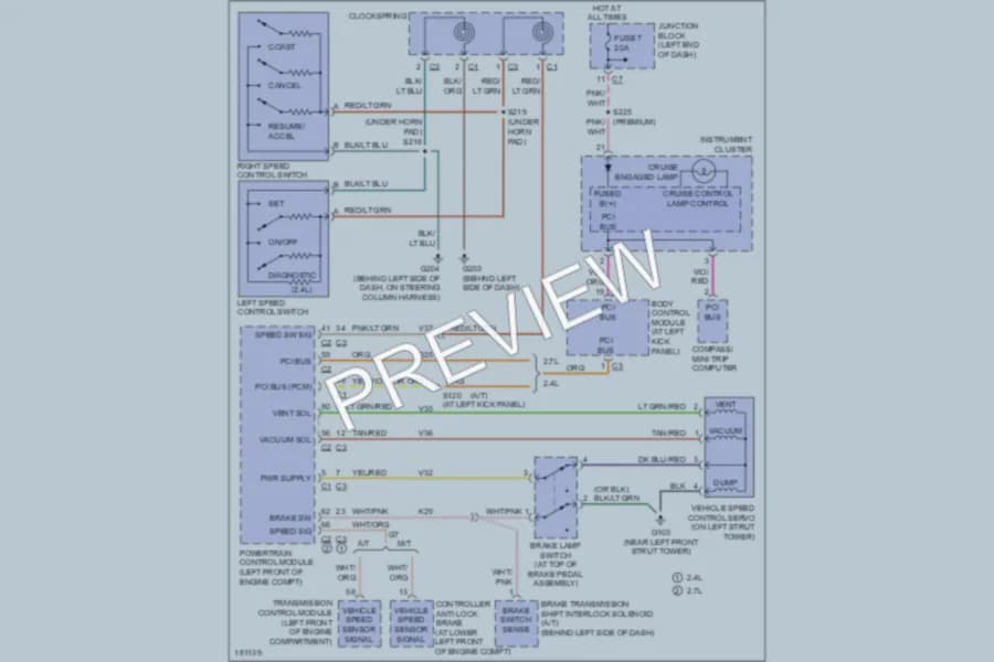 2004 Dodge 4D Sedan Cruise Control wiring diagram preview with protected circuit layout