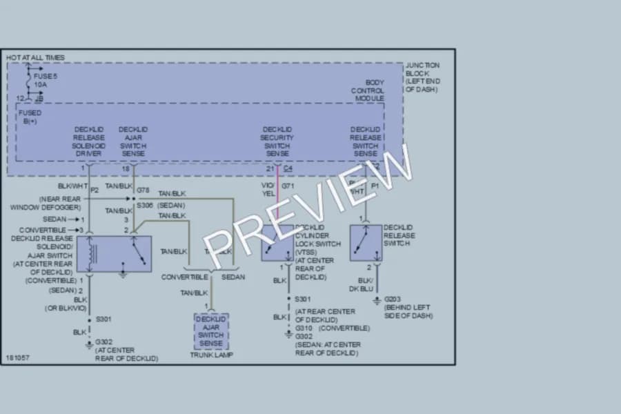 2004 Dodge 4D Sedan Trunk Tailgate Fuel Door wiring diagram preview with protected circuit layout