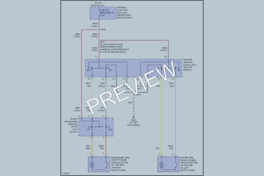 2004 Ford E150 Power Windows wiring diagram preview with protected circuit layout