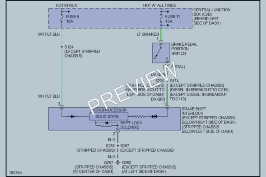 2004 Ford E150 Shift Interlock wiring diagram preview with protected circuit layout