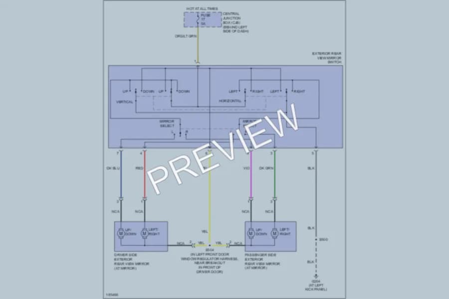 2004 Ford E250 Power Mirrors wiring diagram preview with protected circuit layout