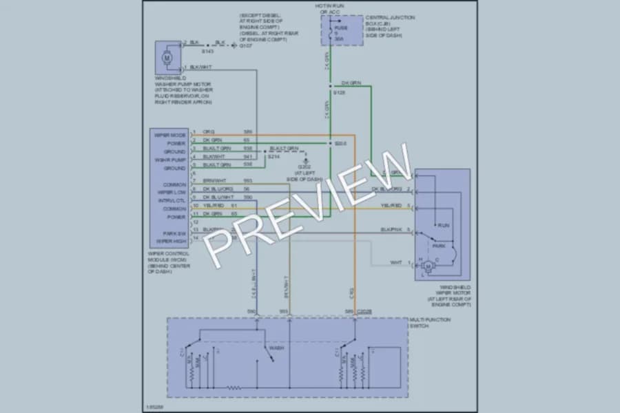 2004 Ford E250 Wiper Washer wiring diagram preview with protected circuit layout