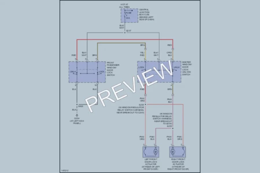 2004 Ford E350 Super Duty Power Door Locks wiring diagram preview with protected circuit layout
