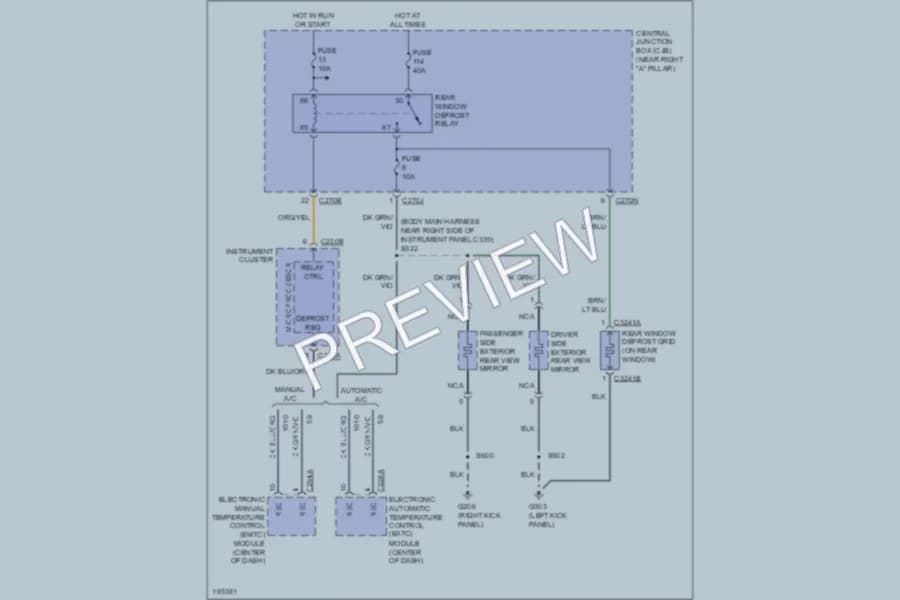2004 Ford F150 Defoggers wiring diagram preview with protected circuit layout