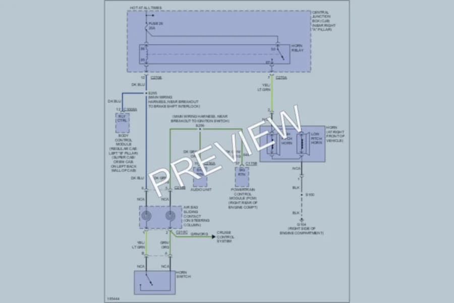 2004 Ford F150 Horn wiring diagram preview with protected circuit layout