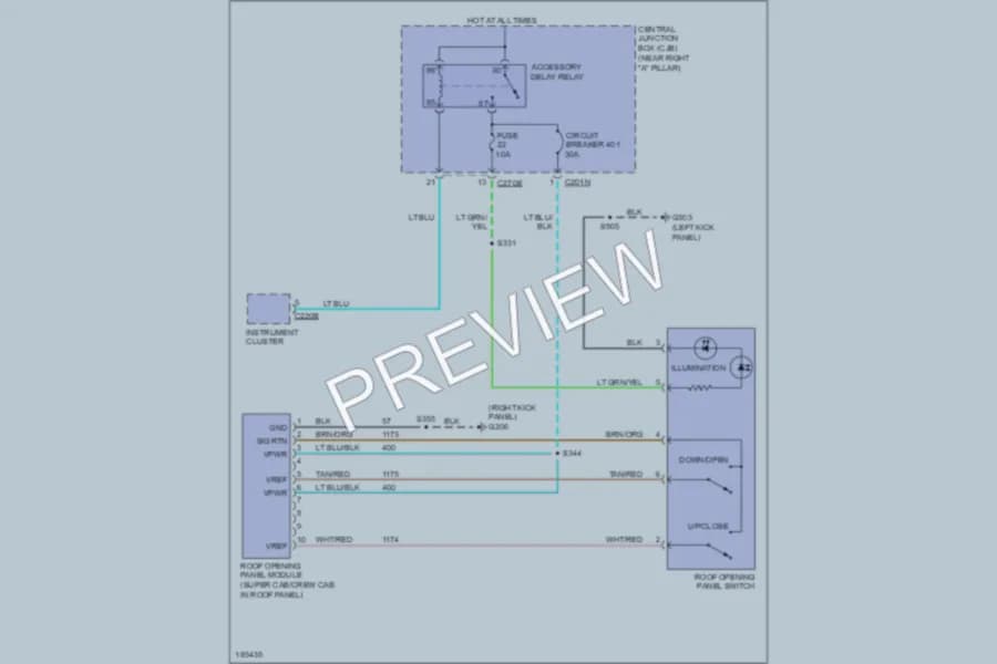 2004 Ford F150 Power Top Sunroof wiring diagram preview with protected circuit layout