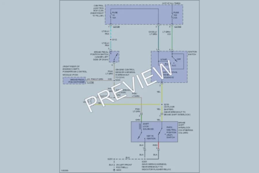 2004 Ford F150 Shift Interlock wiring diagram preview with protected circuit layout