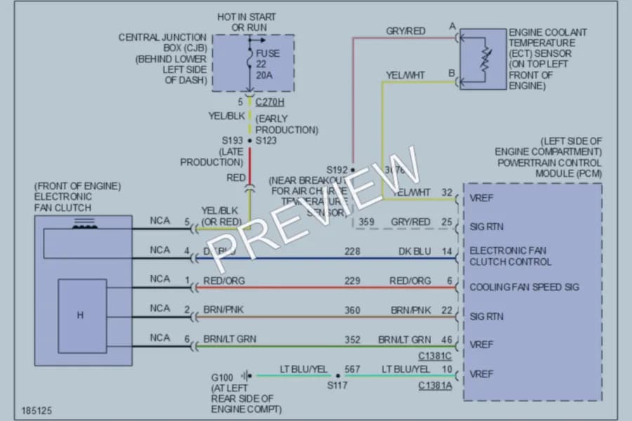 2004 Ford F250 Super Duty Cooling Fan wiring diagram preview with protected circuit layout