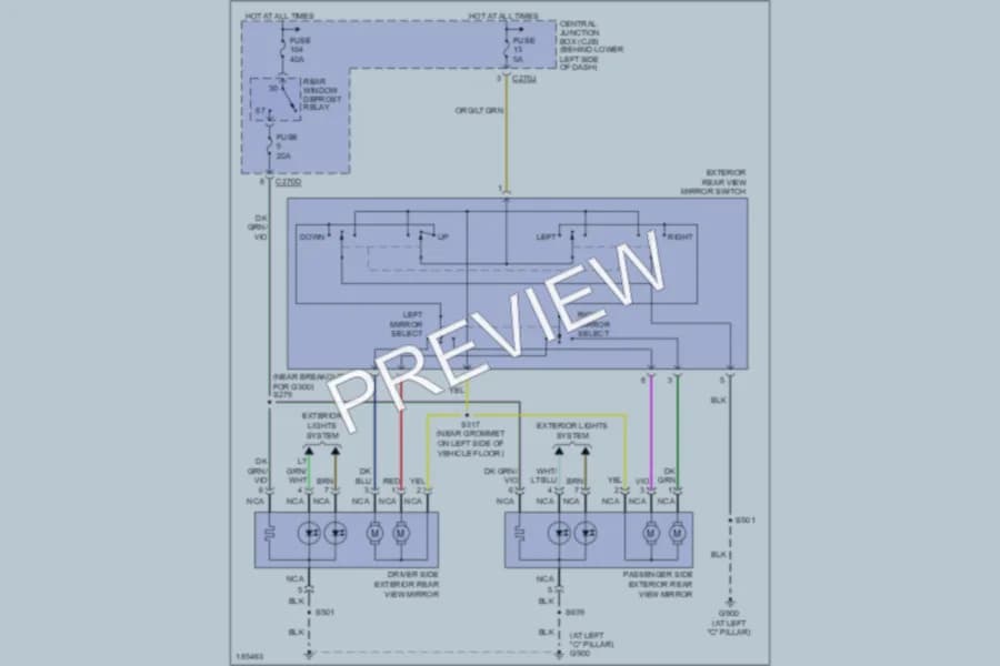 2004 Ford F250 Super Duty Power Mirrors wiring diagram preview with protected circuit layout