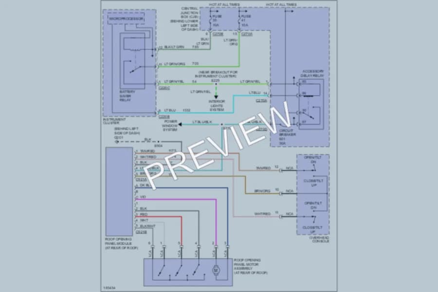 2004 Ford F250 Super Duty Power Top Sunroof wiring diagram preview with protected circuit layout