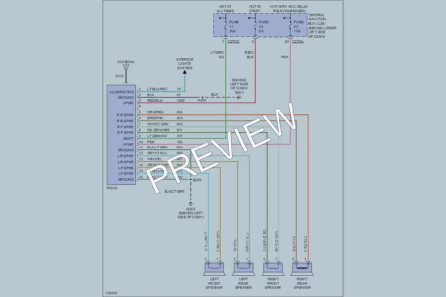 2004 Ford F250 Super Duty Radio wiring diagram preview with protected circuit layout
