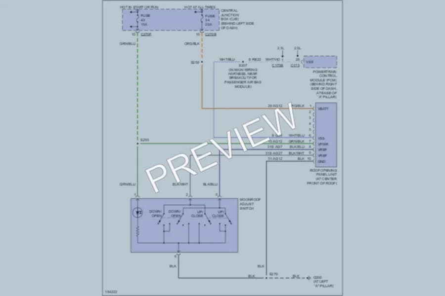 2004 Ford Focus Power Top Sunroof wiring diagram preview