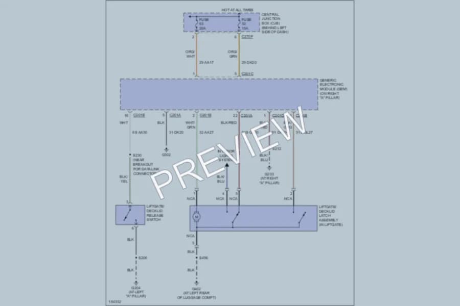 2004 Ford Focus Trunk Tailgate Fuel Door wiring diagram preview