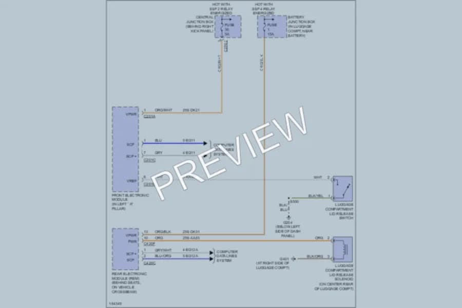 2004 Ford Thunderbird Trunk Tailgate Fuel Door wiring diagram preview