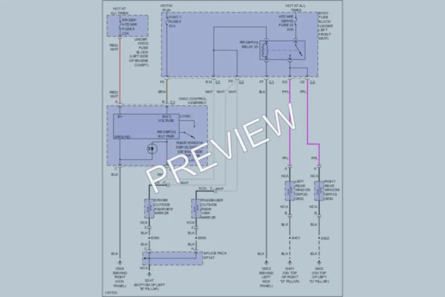 2004 GMC G3500 Defoggers wiring diagram preview with protected circuit layout