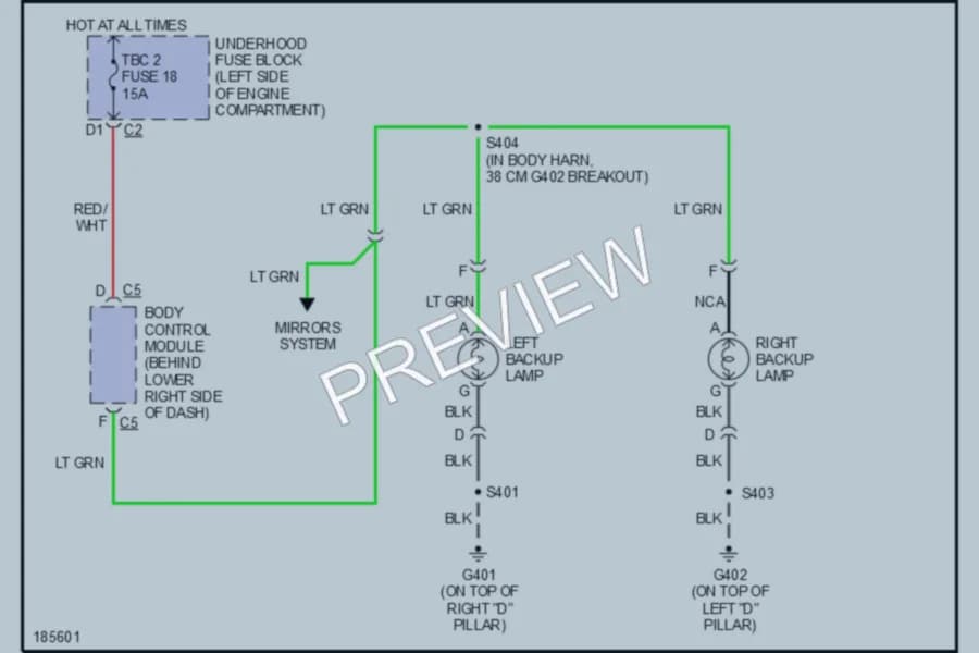 2004 GMC H1500 Exterior Lights wiring diagram preview with protected circuit layout