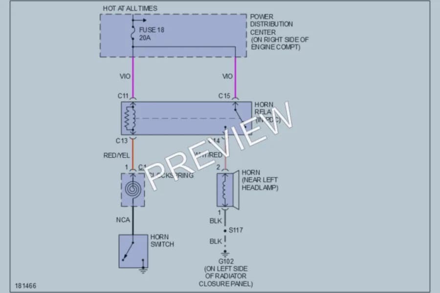 2004 Jeep Wrangler Horn wiring diagram preview