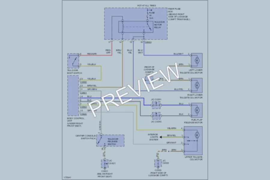 2004 LandRover RangeRover Trunk Tailgate Fuel Door wiring diagram preview