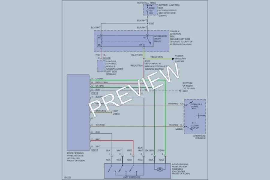 2004 Lincoln TownCar Power Top Sunroof wiring diagram preview