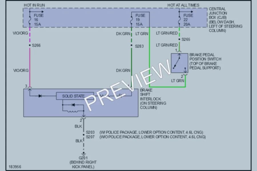 2004 Mercury GrandMarquis Shift Interlock wiring diagram preview