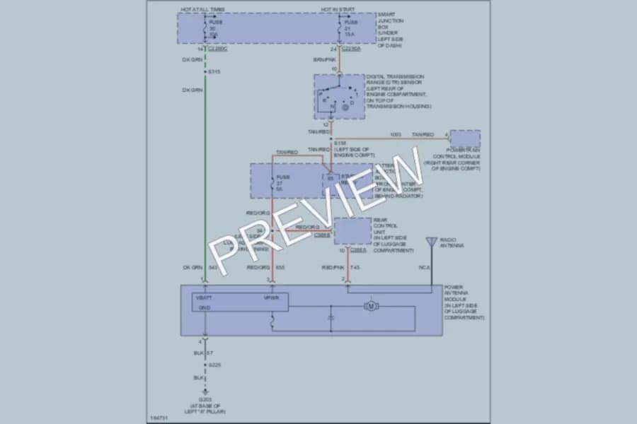 2004 Mercury Sable Power Antenna wiring diagram preview