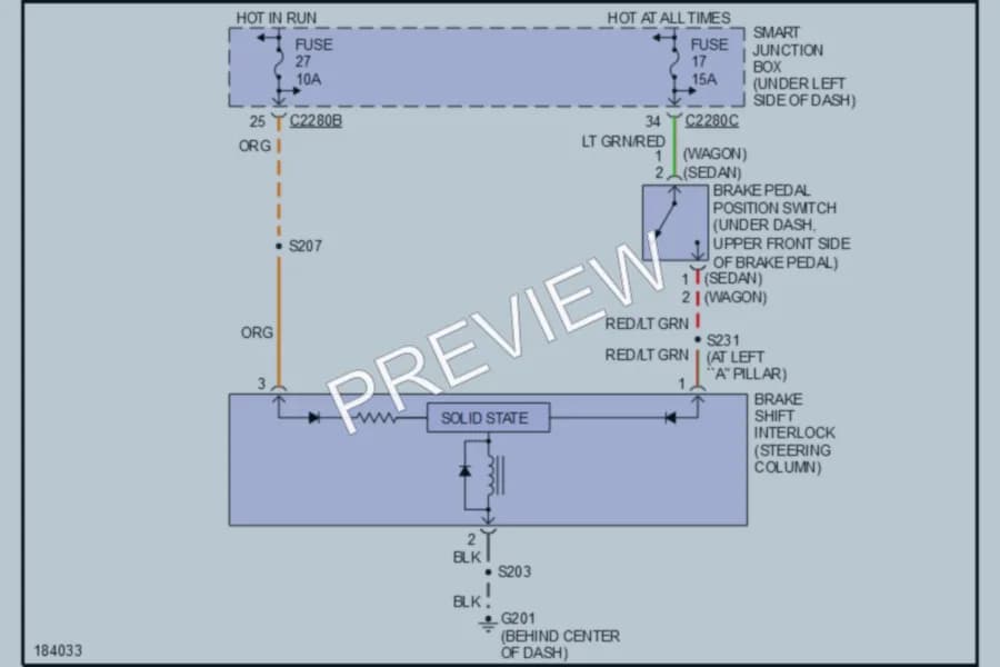 2004 Mercury Sable Shift Interlock wiring diagram preview