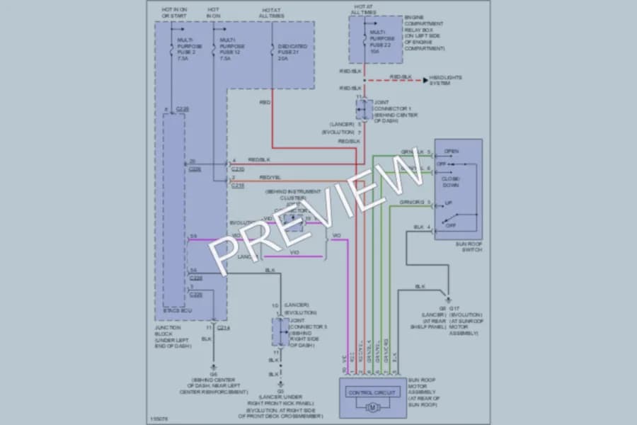 2004 Mitsubishi LancerEvolution Power Top Sunroof wiring diagram preview