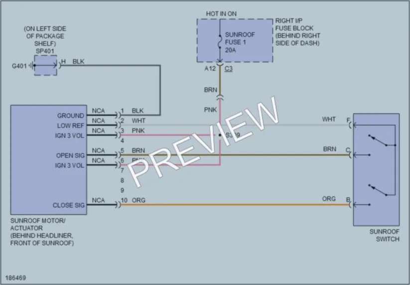 2004 Oldsmobile Alero Power Top Sunroof wiring diagram preview