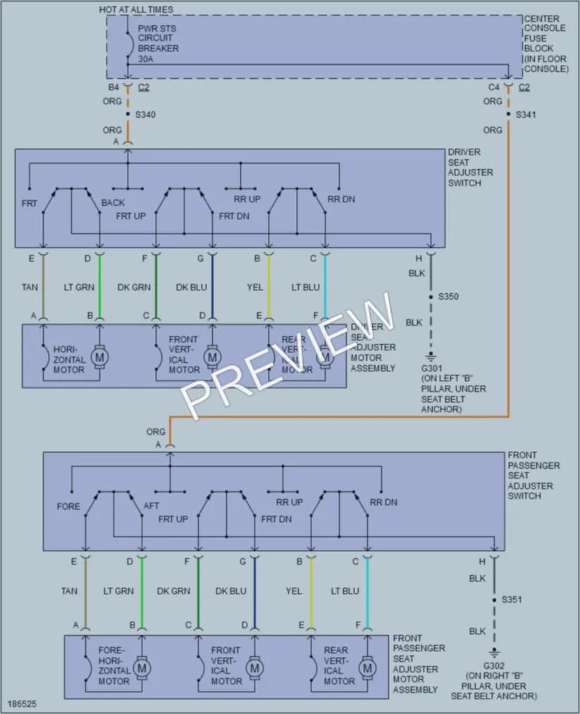 2004 Pontiac Aztek Power Seats wiring diagram preview