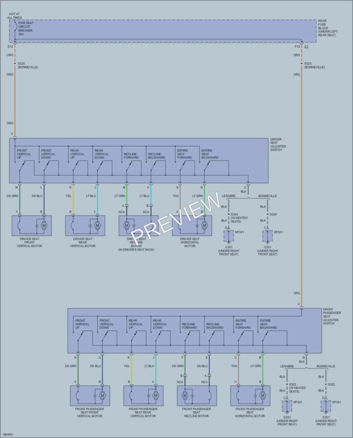 2004 Pontiac Bonneville Power Seats wiring diagram preview