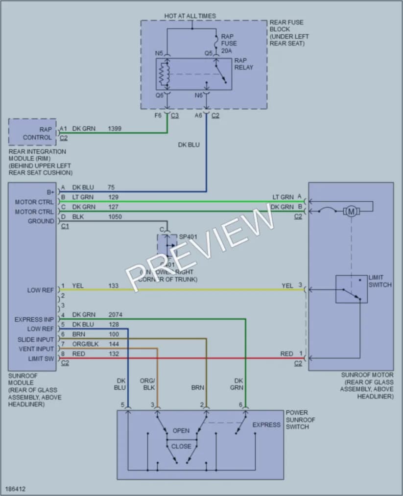 2004 Pontiac Bonneville Power Top Sunroof wiring diagram preview