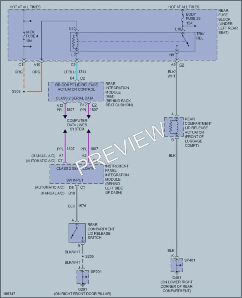 2004 Pontiac Bonneville Trunk Tailgate Fuel Door wiring diagram preview