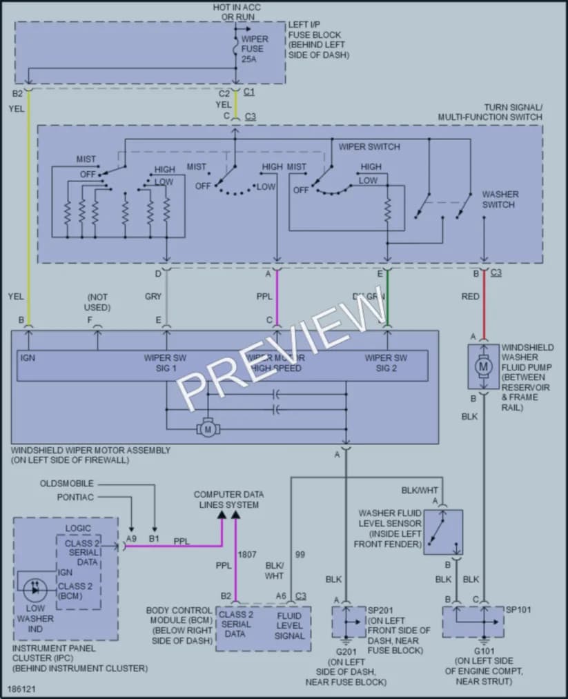 2004 Pontiac GrandAm Wiper Washer wiring diagram preview