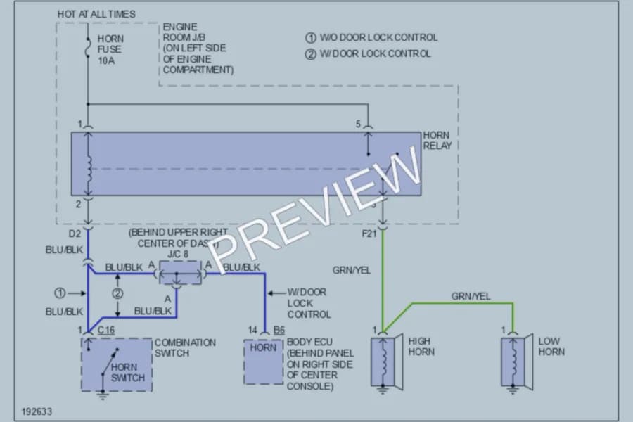 2004 Toyota Celica Horn wiring diagram preview
